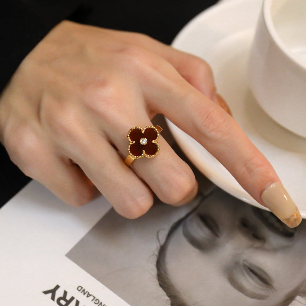 [Camiery]CLOVER CARNELIAN RING ROSE GOLD DIAMOND