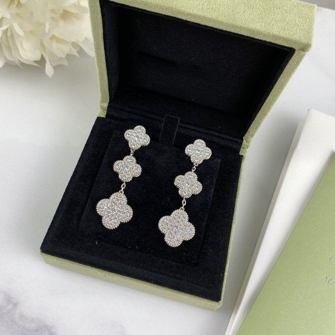 [Camiery]CLOVER 3 MOTIF DIAMOND SILVER DROP EARRINGS