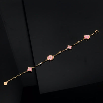 [Camiery]STAR AND SUN 4 MOTIF PINK MOP PINK GOLD BRACELET