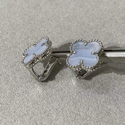 [Camiery]CLOVER CHALCEDONY SILVER STUD EARRINGS
