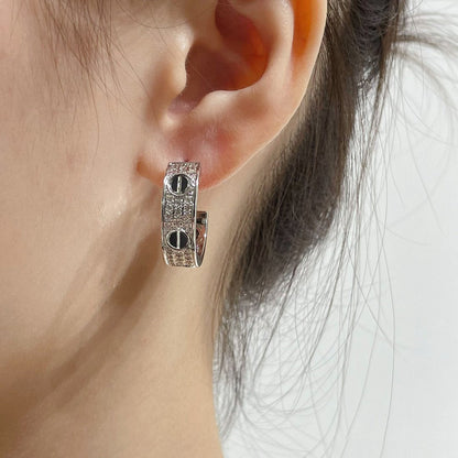 [Camiery] LOVE CERAMIC DIAMOND PAVED SILVER EARRINGS
