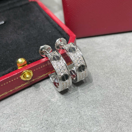 [Camiery] LOVE CERAMIC DIAMOND PAVED SILVER EARRINGS
