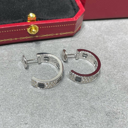 [Camiery] LOVE CERAMIC DIAMOND PAVED SILVER EARRINGS