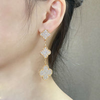 [Camiery]CLOVER 3 MOTIFS DIAMOND PAVED ROSE GOLD EARRINGS