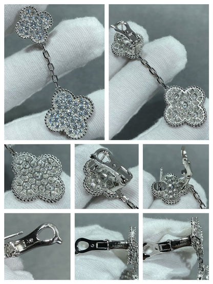 [Camiery]CLOVER 2 MOTIFS DIAMOND PAVED SILVER EARRINGS