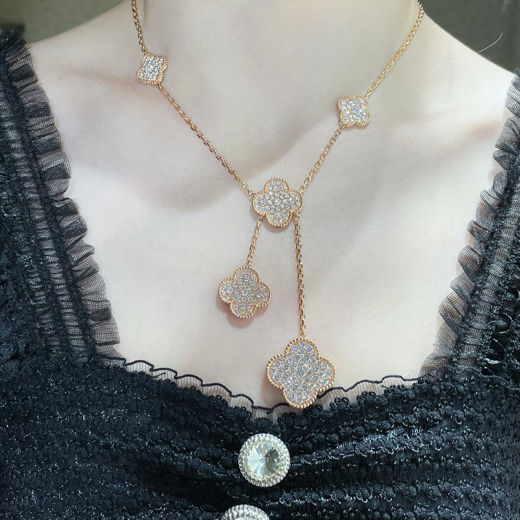 [Camiery]CLOVER 6 MOTIF DIAMOND PAVED NECKLACE