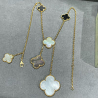 [Camiery]CLOVER 6 MOTIF MOP ONYX GOLD NECKLACE