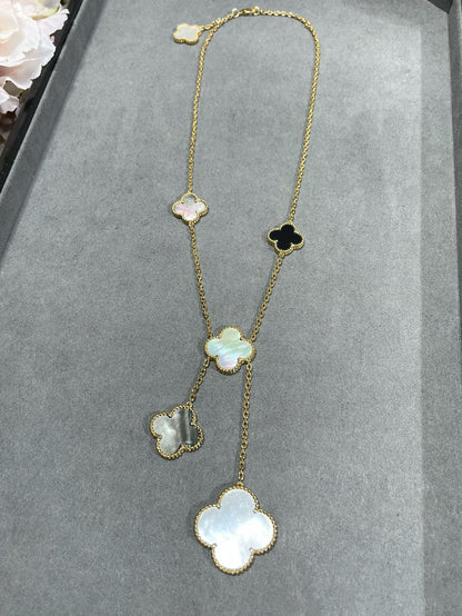 [Camiery]CLOVER 6 MOTIF MOP ONYX GOLD NECKLACE