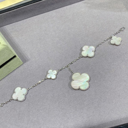 [Camiery]CLOVER 5 MOTIF WHITE MOP SILVER BRACELET