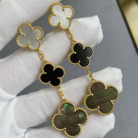 [Camiery]CLOVER 3 MOTIF MOP ONYX DARK MOP PINK GOLD EARRINGS