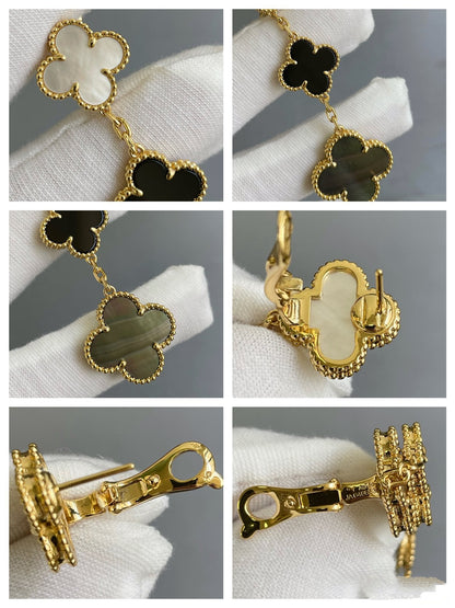[Camiery]CLOVER 3 MOTIF MOP ONYX DARK MOP PINK GOLD EARRINGS