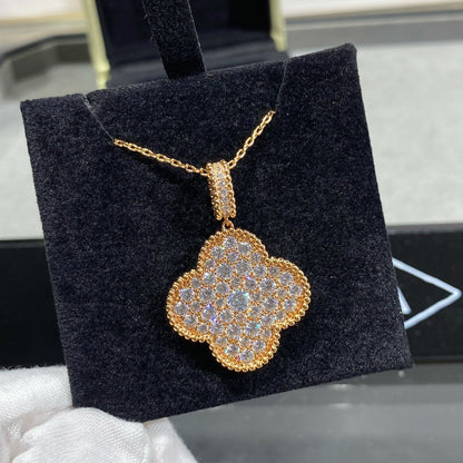[Camiery]CLOVER 25MM LARGE PEDANT DIAMOND PAVED LONG NECKLACE