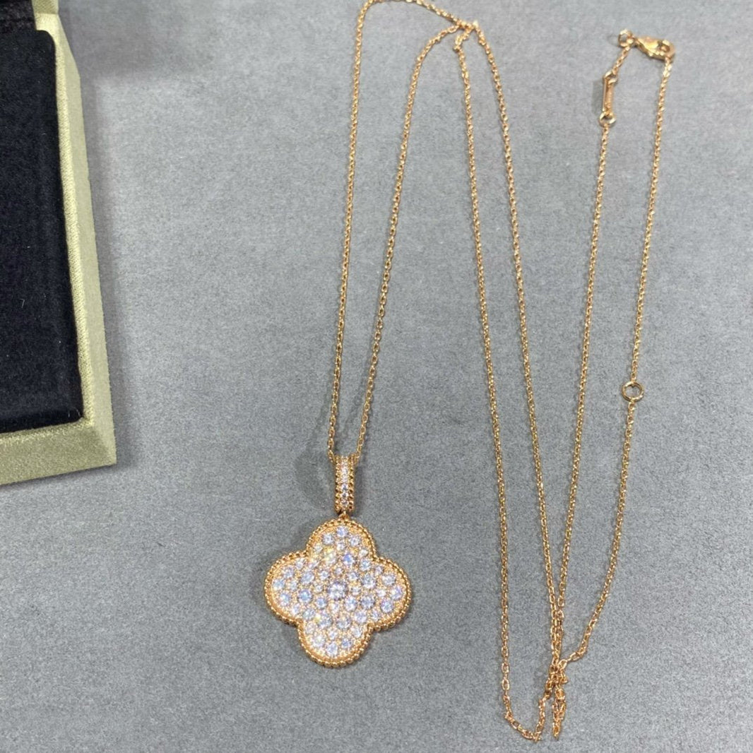 [Camiery]CLOVER 25MM LARGE PEDANT DIAMOND PAVED LONG NECKLACE
