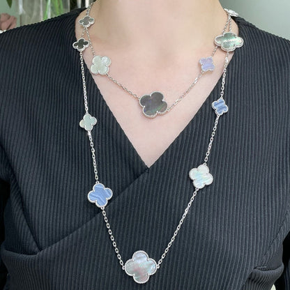 [Camiery]CLOVER 16 MOTIF CHALCEDONY MOP SILVER NECKLACE