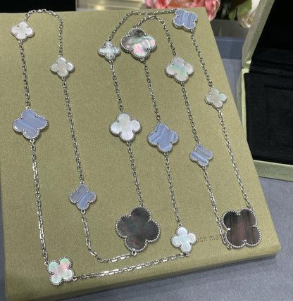 [Camiery]CLOVER 16 MOTIF CHALCEDONY MOP SILVER NECKLACE