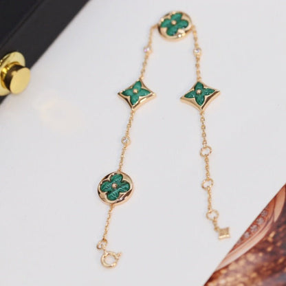 [Camiery]STAR AND SUN 4 MOTIF PINK GOLD MALACHITE BRACELET