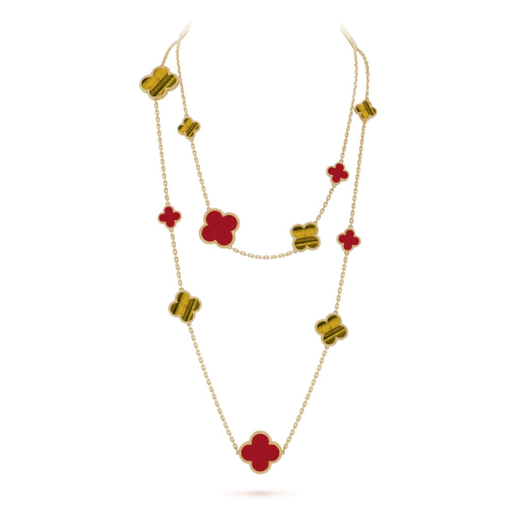 [Camiery]CLOVER 16 MOTIF CARNELIAN TIGER EYE ROSE GOLD NECKLACE