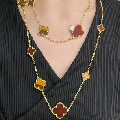 [Camiery]CLOVER 16 MOTIF CARNELIAN TIGER EYE ROSE GOLD NECKLACE
