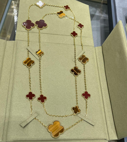 [Camiery]CLOVER 16 MOTIF CARNELIAN TIGER EYE ROSE GOLD NECKLACE