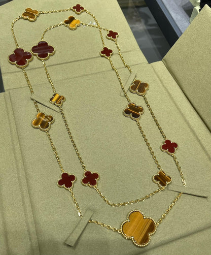 [Camiery]CLOVER 16 MOTIF CARNELIAN TIGER EYE ROSE GOLD NECKLACE