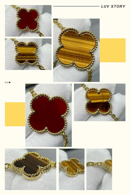 [Camiery]CLOVER 16 MOTIF CARNELIAN TIGER EYE ROSE GOLD NECKLACE