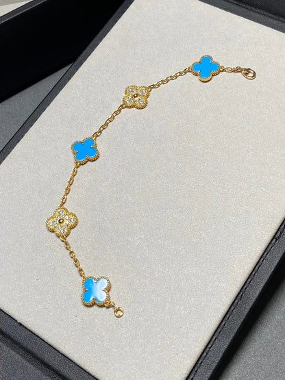 [Camiery] CLOVER 5 MOTIF BLUE AGATE BRACELET COLLECTION