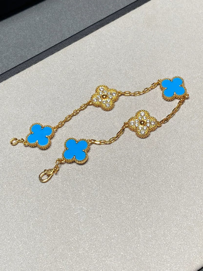[Camiery] CLOVER 5 MOTIF BLUE AGATE BRACELET COLLECTION