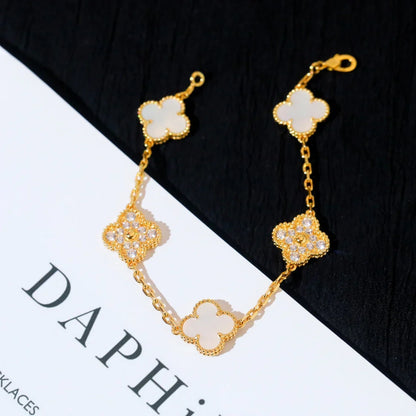 [Camiery]CLOVER WHITE PEARL MOP 5 MOTIF BRACELET COLLECTION