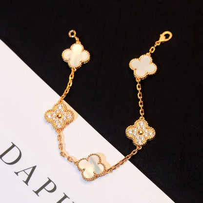 [Camiery]CLOVER WHITE PEARL MOP 5 MOTIF BRACELET COLLECTION