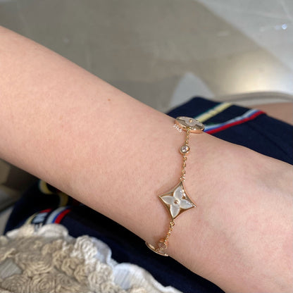 [Camiery]STAR AND SUN 4 MOTIF WHITE MOP PINK GOLD BRACELET
