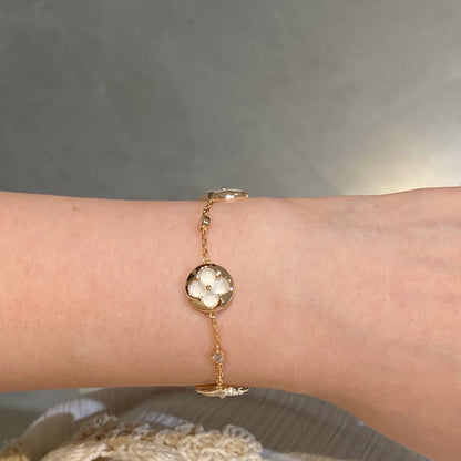 [Camiery]STAR AND SUN 4 MOTIF WHITE MOP PINK GOLD BRACELET