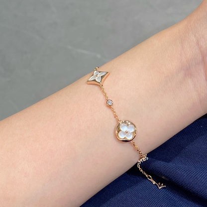 [Camiery]STAR AND SUN 4 MOTIF WHITE MOP PINK GOLD BRACELET