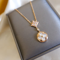 [Camiery]STAR AND SUN WHITE MOP 2 MOTIF PINK GOLD NECKLACE