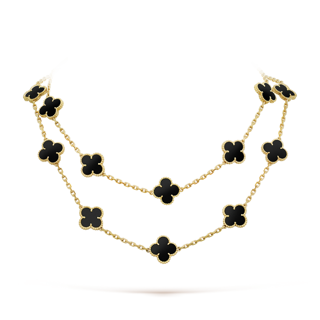 [Camiery]CLOVER 20 MOTIFS ONYX NECKLACE