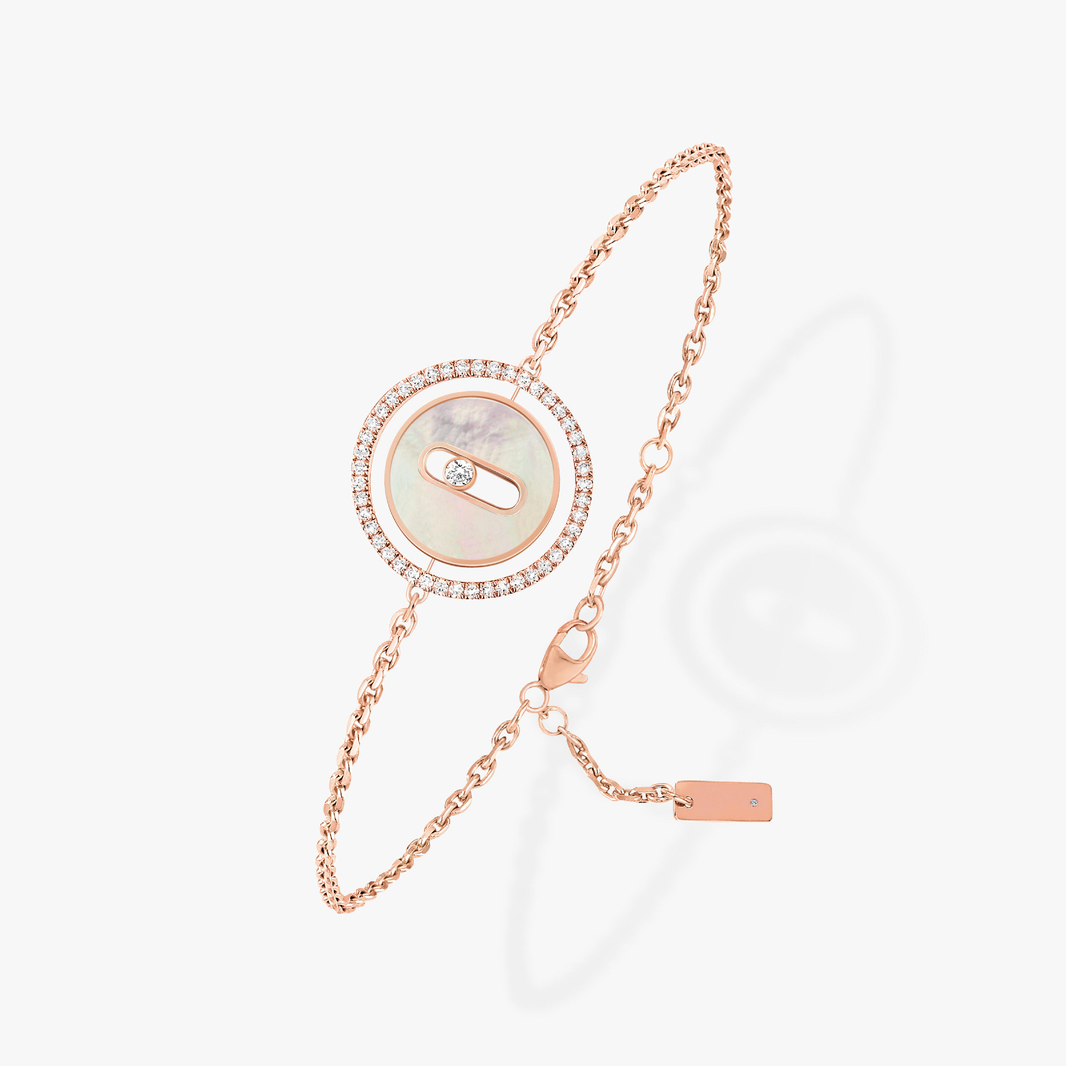 [Camiery]LUCKY MOVE WHITE MOTHER OF PEARL PINK GOLD DIAMOND BRACELET