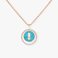 [Camiery]LUCKY MOVE 1 DIAMOND TURQUOISE PINK GOLD DIAMOND NECKLACE