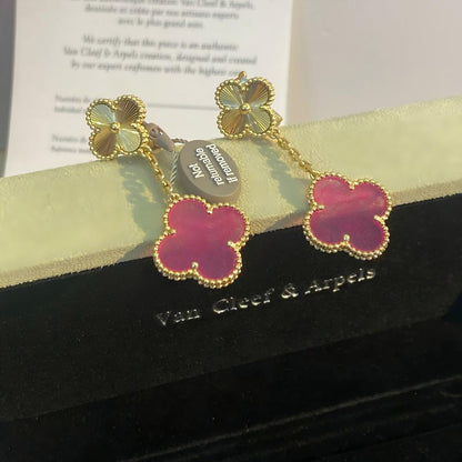 [Camiery]NEW CLOVER 2 MOTIF PINK ENAMEL EARRINGS