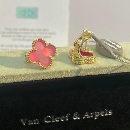 [Camiery]NEW CLOVER 15MM PINK ENAMEL STUD EARRINGS