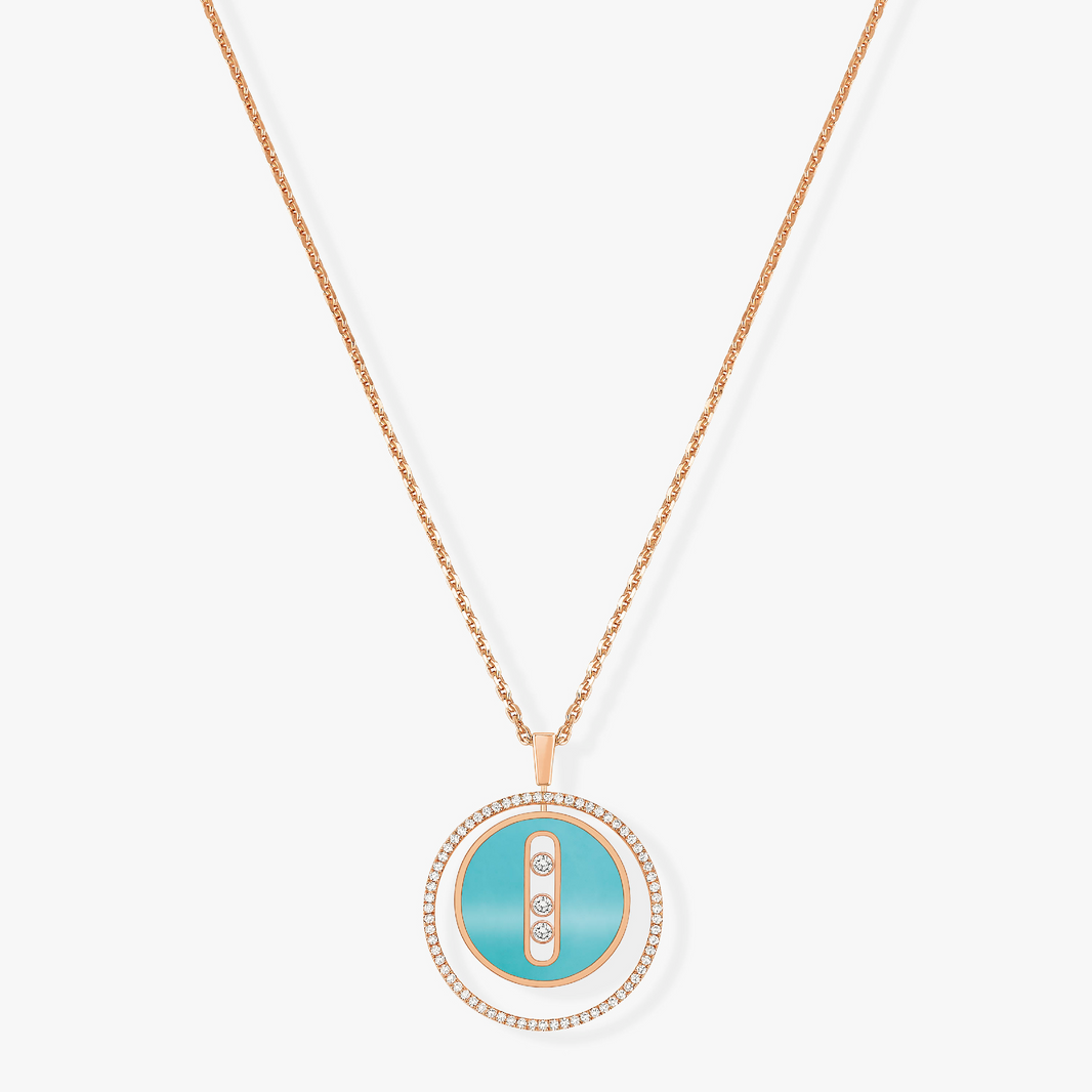 [Camiery]LUCKY MOVE 3 DIAMONDS TURQUOISE PINK GOLD DIAMOND NECKLACE