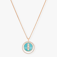 [Camiery]LUCKY MOVE 3 DIAMONDS TURQUOISE PINK GOLD DIAMOND NECKLACE