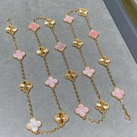[Camiery]CLOVER 20 MOTIFS LASER PINK MOP NECKLACE