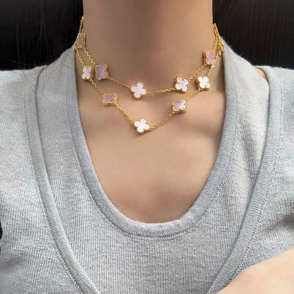 [Camiery]CLOVER 20 MOTIFS PINK MOP NECKLACE
