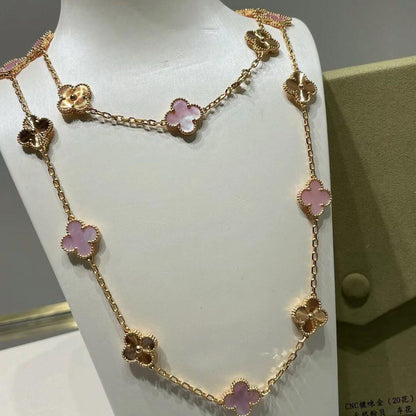 [Camiery]CLOVER 20 MOTIFS LASER PINK MOP NECKLACE