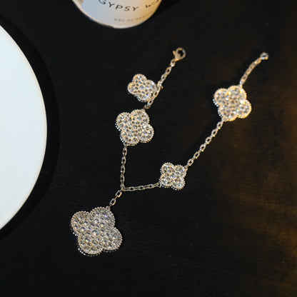 [Camiery]CLOVER BRACELET 5 MOTIF SILVER DIAMOND PAVED