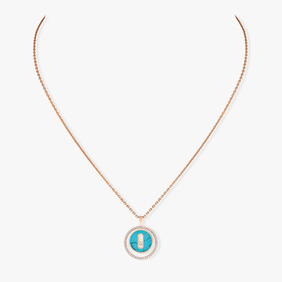 [Camiery]LUCKY MOVE 1 DIAMOND TURQUOISE PINK GOLD DIAMOND NECKLACE