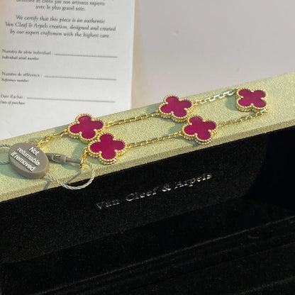 [Camiery]NEW CLOVER 5 MOTIFS PINK ENAMEL BRACELET