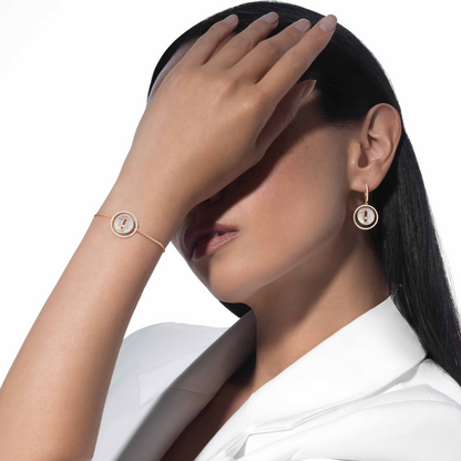 [Camiery]LUCKY MOVE WHITE MOTHER OF PEARL PINK GOLD DIAMOND BRACELET