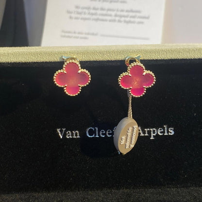 [Camiery]NEW CLOVER 15MM PINK ENAMEL STUD EARRINGS