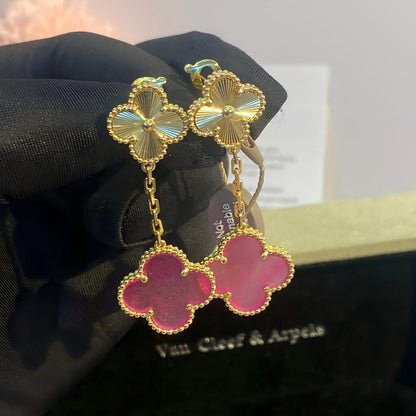 [Camiery]NEW CLOVER 2 MOTIF PINK ENAMEL EARRINGS