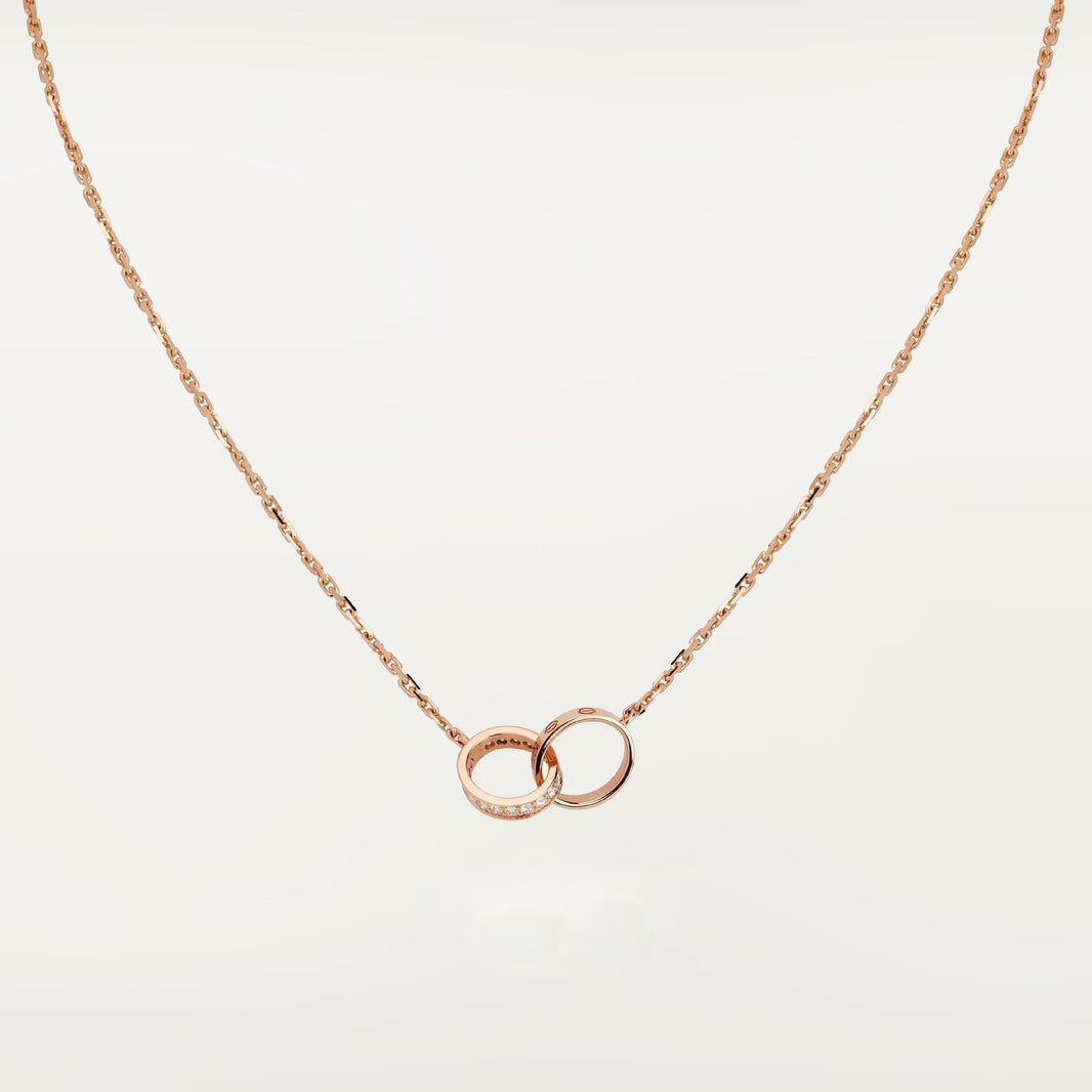 [Camiery] LOVE DOUBLE RING HALF DIAMOND NECKLACE